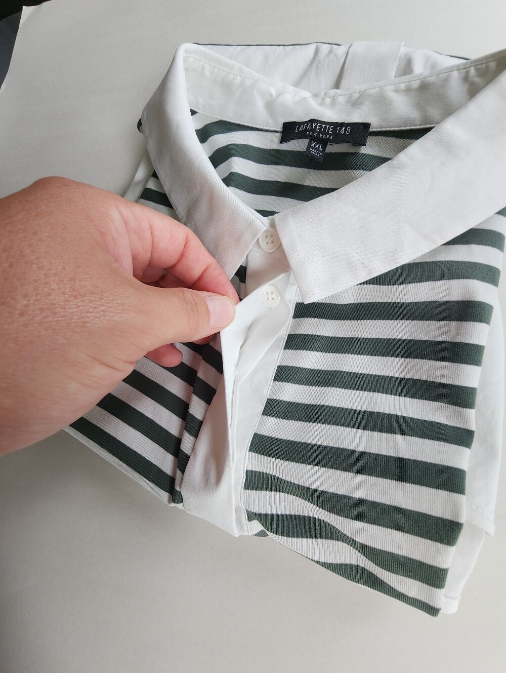 Lafayette 148 Striped Button Front Sleeveless Shirt Top Green & White XXL - Picture 11 of 11
